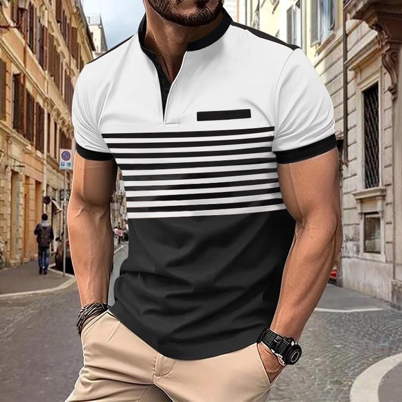 Other - Modern Black and White Striped Polo Shirt